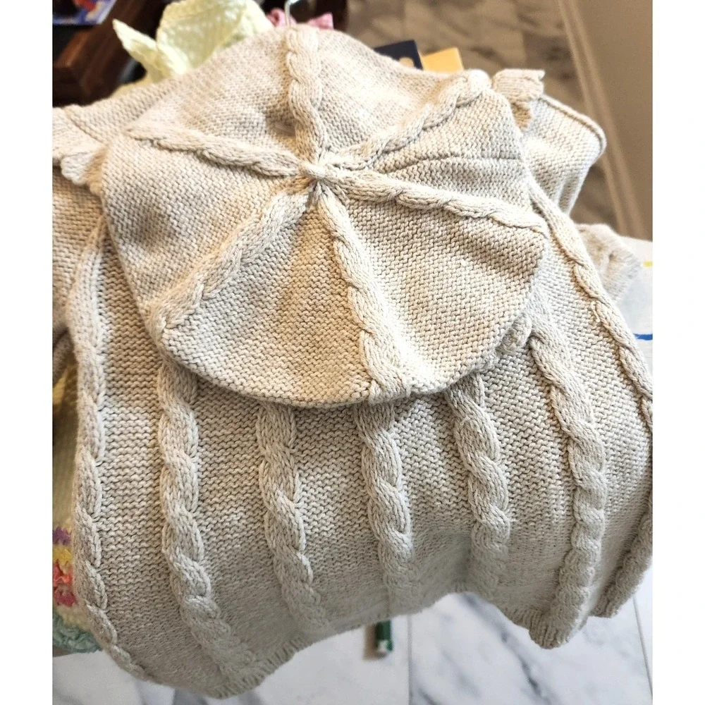 Cynthia Rowley Baby Girl Knit Dress Hat Set 3-6M Taupe Cable Knit NWOT